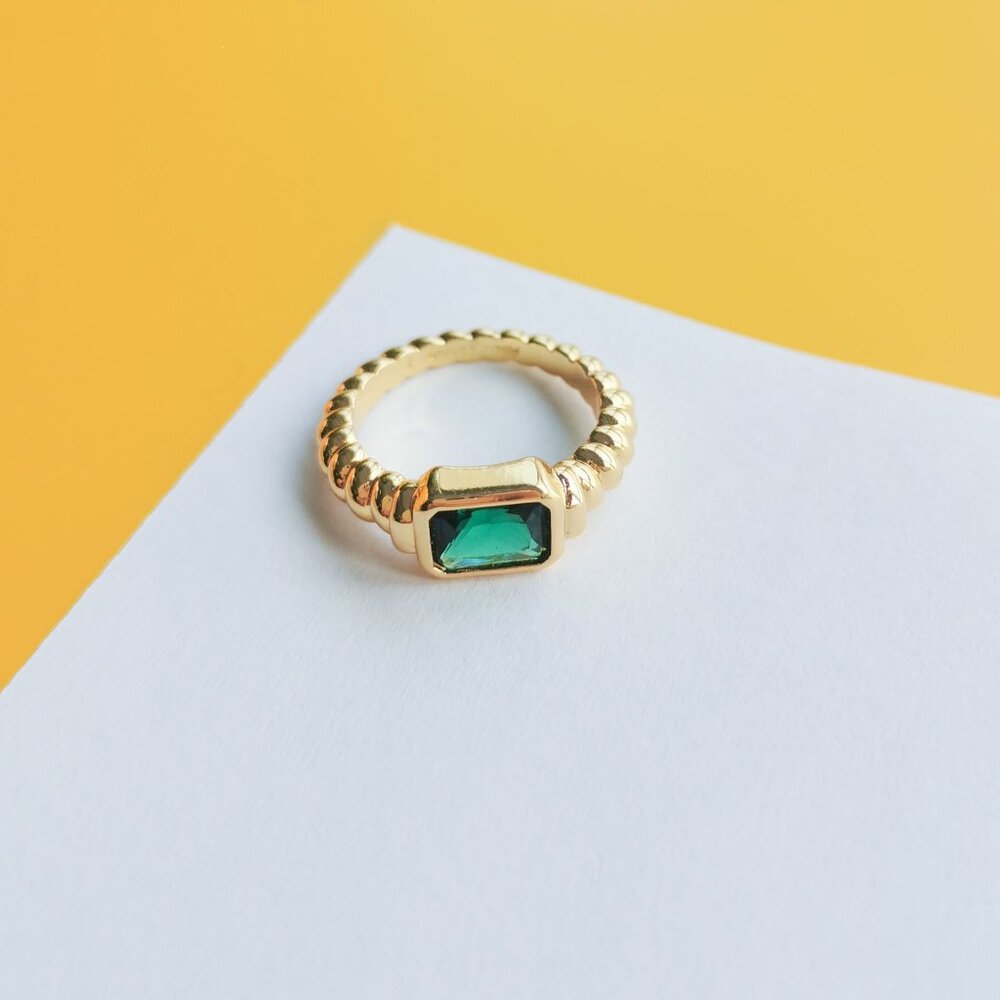 Aurora Gold Green Crystal Ring Size 7 by Alicia Bonnie